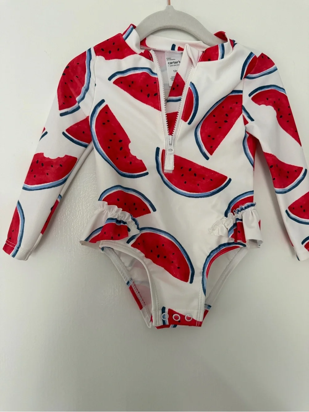 Carter's Long Sleeve Rashguard Swimsuit with Red Watermelon Print baby girl 12m